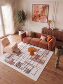 İzdüşüm Krem Geometrik Modern Halı