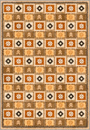 Canlı turuncu tonlarda, geleneksel kilim motifleriyle süslenmiş, detaylı dokumaya sahip dikdörtgen halı.