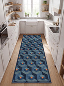 Petek Mavi Geometrik Halı