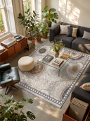 Halkalı Akik Gri Modern Bordürlü Halı