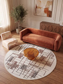 İzdüşüm Krem Geometrik Modern Halı