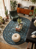 Aynalı Gül Mavi Çiçek Desenli Klasik Halı