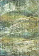 Yeşil ve bej tonlarında, modern abstract desenlere sahip, oturma odası için ideal bir halı.