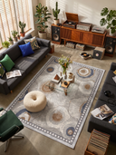 Halkalı Akik Gri Modern Bordürlü Halı