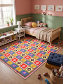 Renkli Motifler Çok Renkli Kilim Desenli Halı