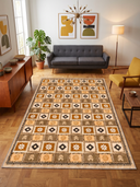 Renkli Motifler Turuncu Kilim Desenli Halı