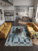 Bloklar Mavi Geometrik Halı